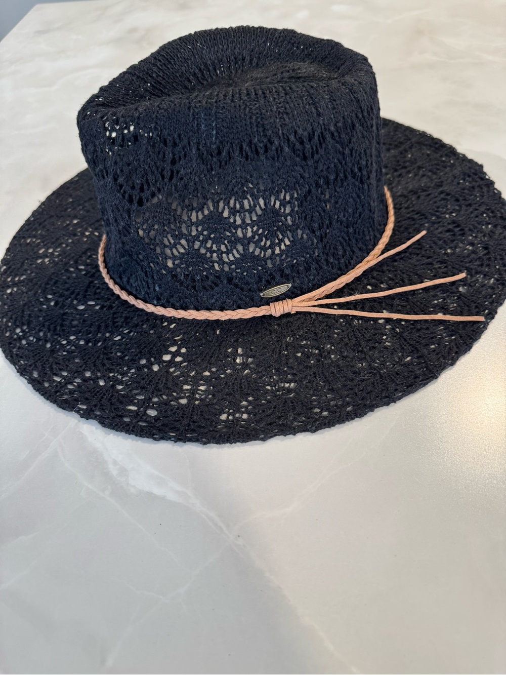 C.C Black Crochet Fedora with Tan Braided Accent